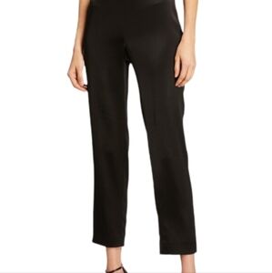 St. John Black Liquid Satin Evening Straight Leg Side Zipper Shine Trouser Pants
